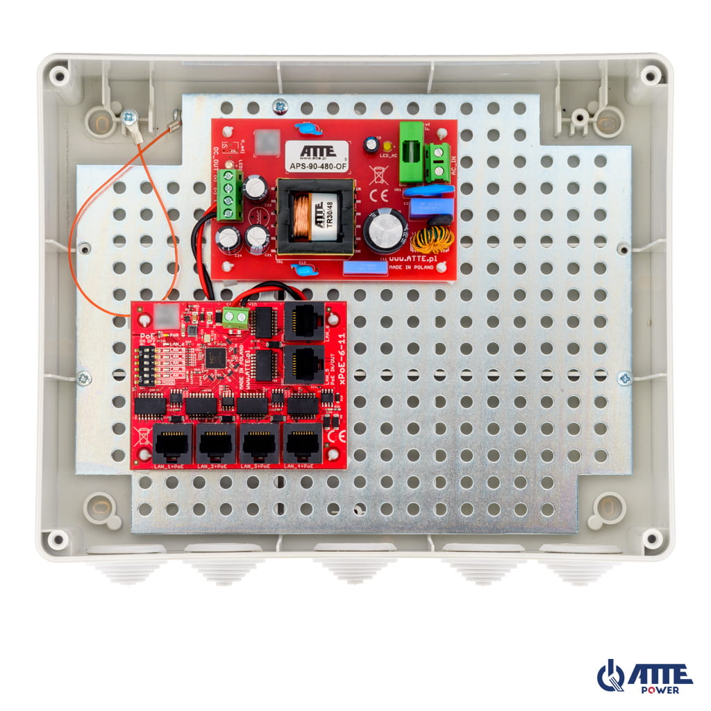 ATTE - Kit PoE 5 caméras 96 W – coffret extérieur IP55 240 × 190 × 90 mm