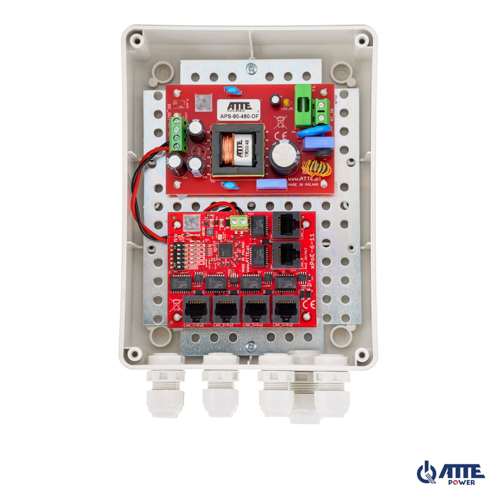 [IP-5-11-M2] ATTE - Kit PoE 5 caméras 96 W – coffret extérieur 140 × 190 × 70 mm