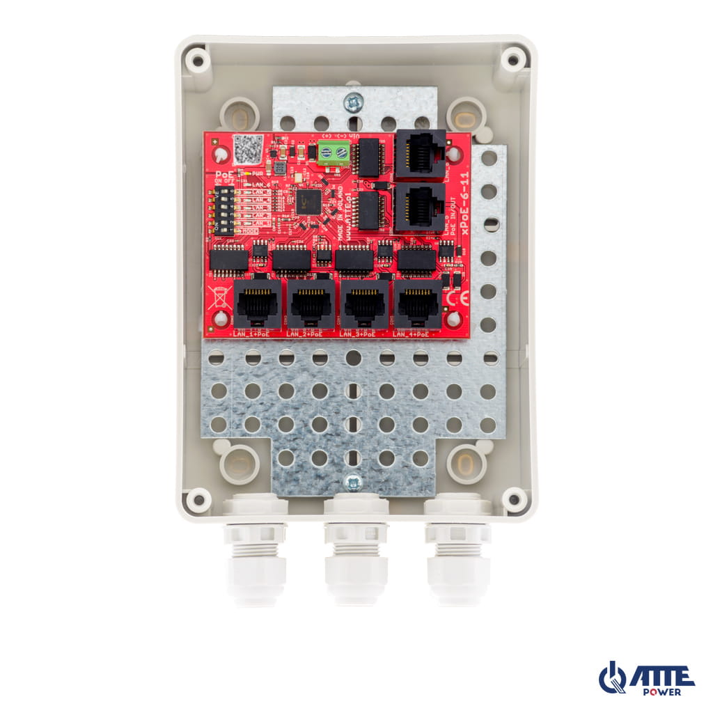 ATTE - Switch PoE 6 ports Fast Ethernet longue portée – coffret à presse-étoupes