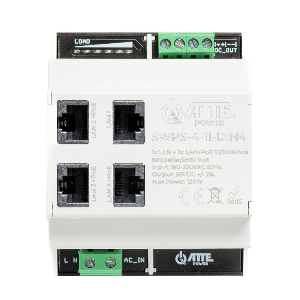 [SWPS-4-11-DIN4] ATTE - Switch PoE 4 ports 10/100 Mb/s avec alimentation intégrée